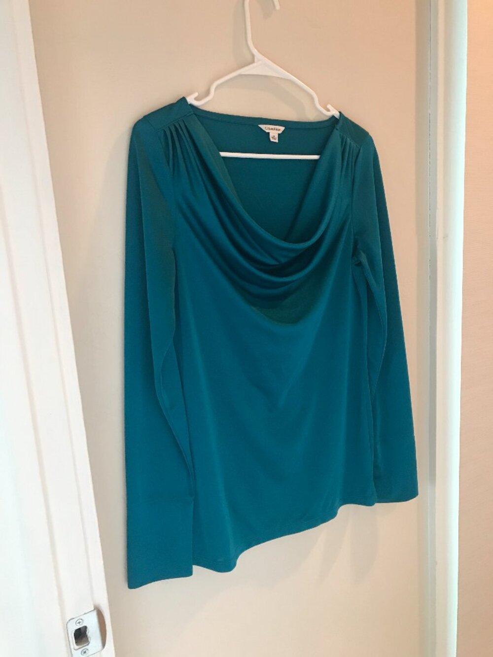 CALVIN KLEIN COWL NECK LONG SLEEVED TEAL BLOUSE SIZE M